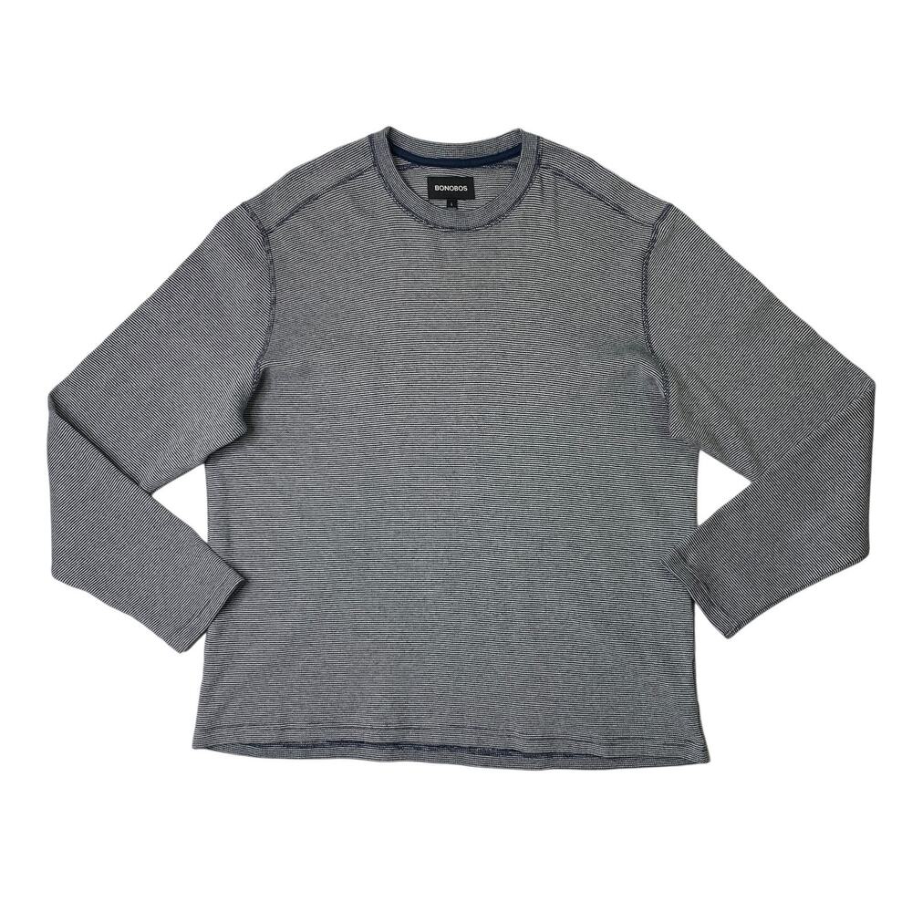 Bonobos Sweater Men L Large Black White Micro Striped Cotton Crew Neck Pullover